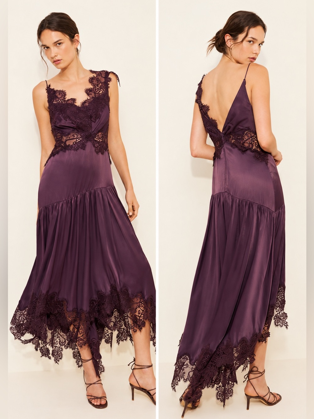BHLDN Evelyn Lace High-Low Midi Dress Purple XS